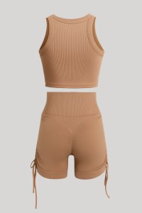 Casual Athleisure Seamless Top and Short Set, Workout wear, Fitness wear, Gym wear, OEM, ODM, OBM